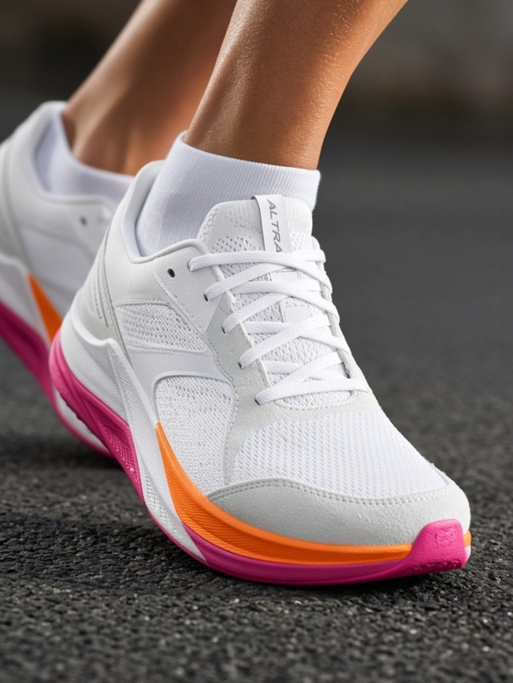 Altra Women's White Running Shoes with Pink & Orange Accents